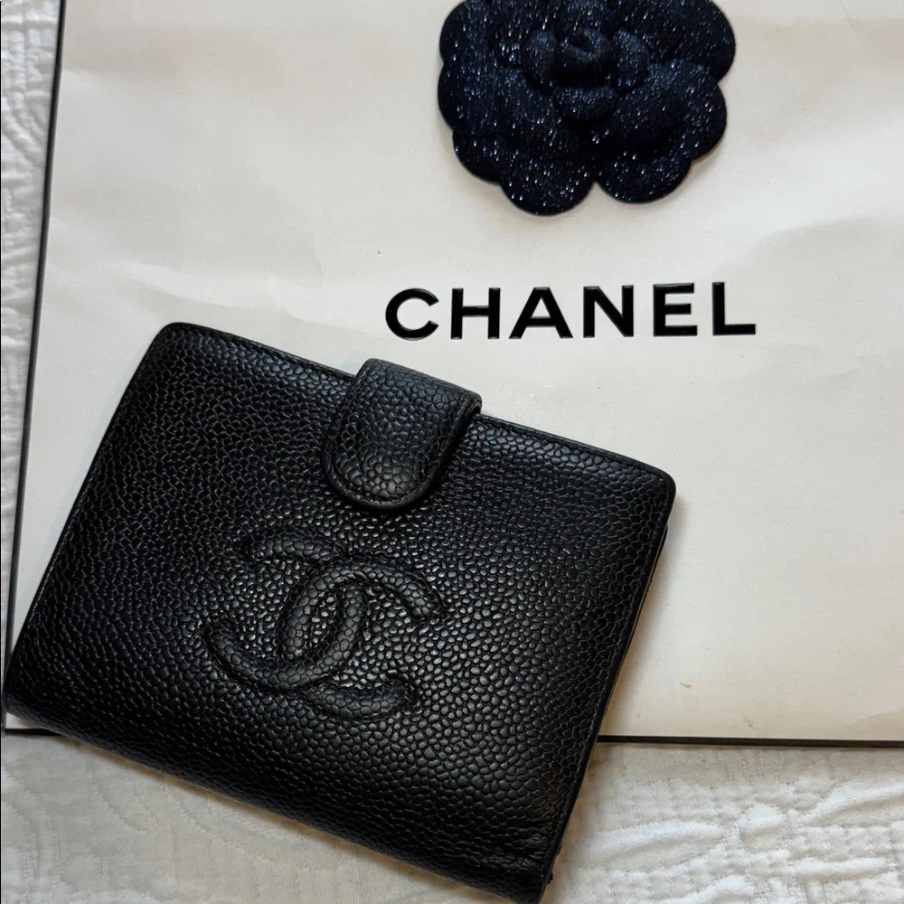 CHANEL Timeless CC Caviar Black Leather Wallet w/COA